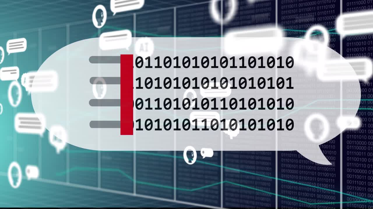 animación de chat artificial y procesamiento de datos a través de codificación binaria y cuadrícula