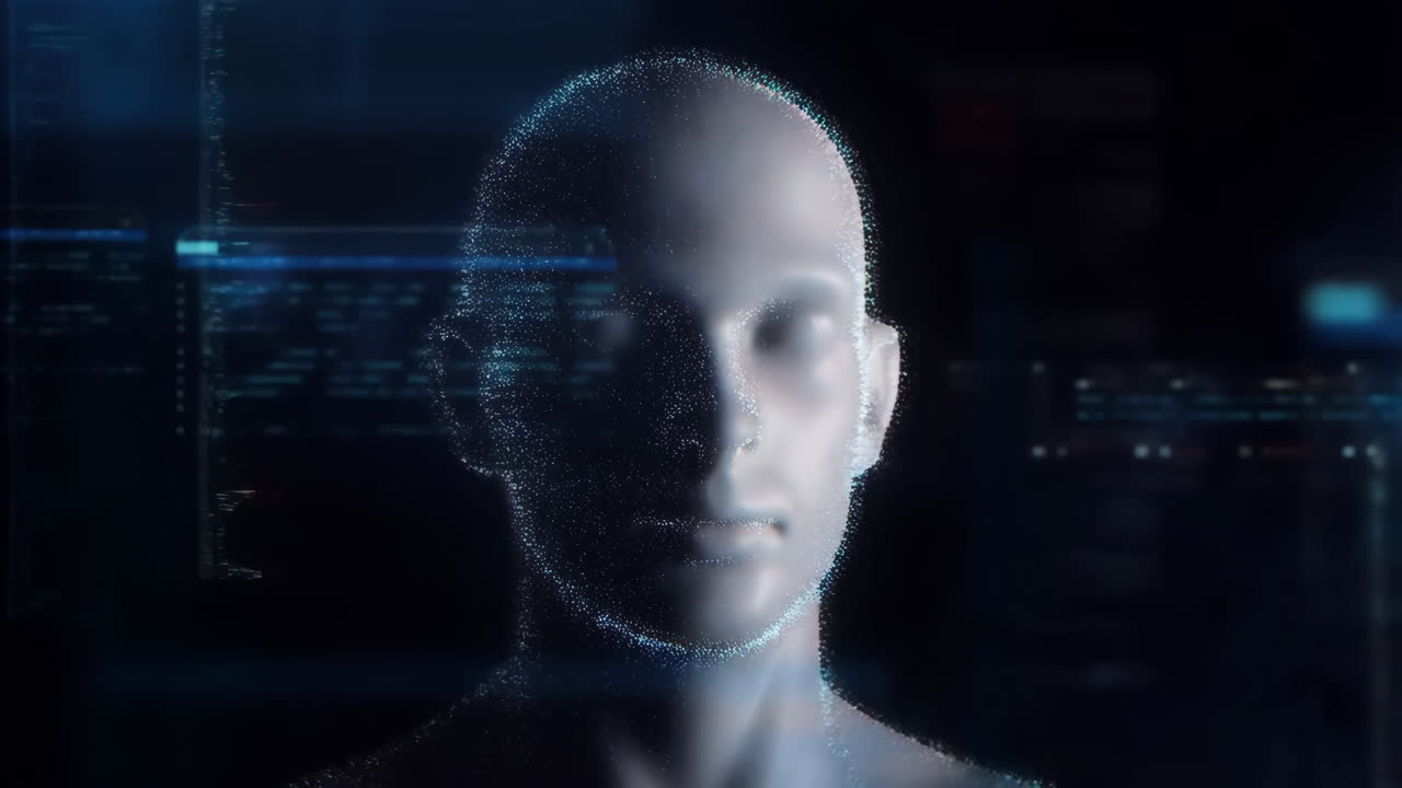 Digital Human Head with AI and Data Overlay
