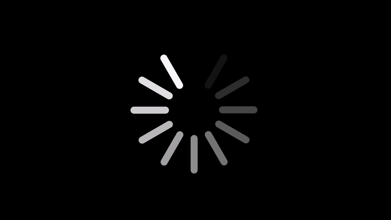 video 4k. carga de la barra circular en la pantalla negra. diseño en blanco y negro