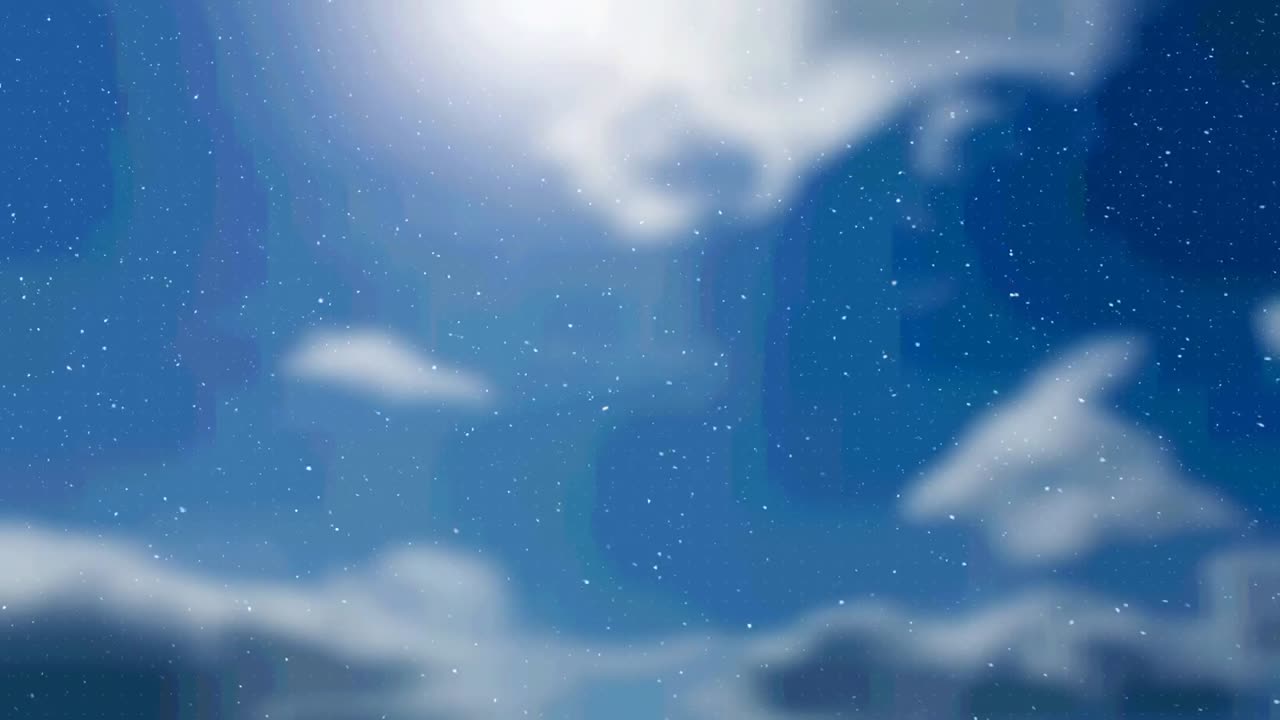 푸른 하늘의 구름에 떨어지는 눈 위에 추상적으로 변하는 모양
