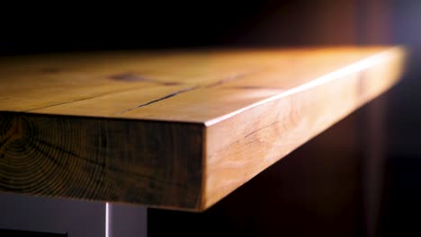 close-up of a wooden table edge