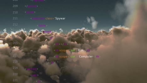 Animation of data processing over sky with clouds