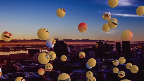 Animation-Von-Emojis-Mit-Stadt-Im-Hintergrund