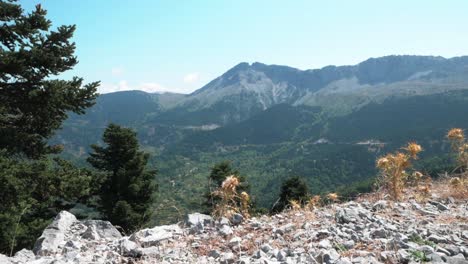 view from the top of the mountain with grass nearby