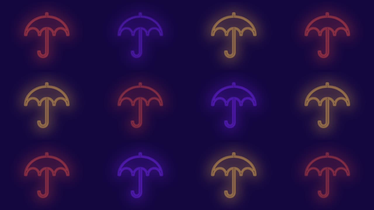 Motivo pulsante di ombrelli colorati con luce al neon in stile casinò.