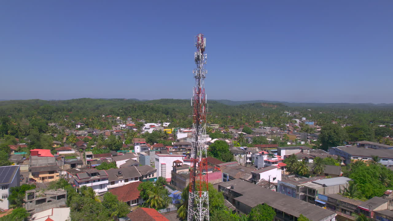 Aerial View of a Cell Tower in a Sri Lankan Town
