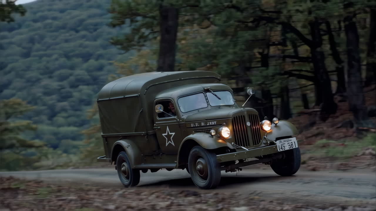 Vintage US Army Truck on a Forest Road