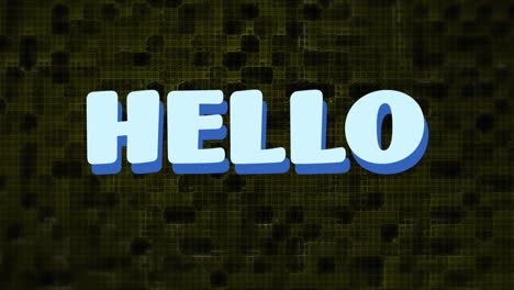 animation of hello text over colorful squares on black background