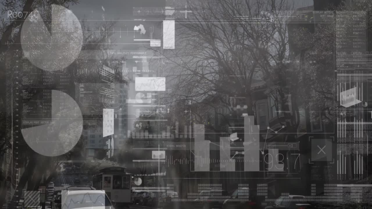 도시 교통에 대한 데이터 처리와의 인터페이스의 애니메이션