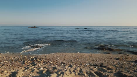 moviéndose lentamente horizontalmente en una playa rocosa