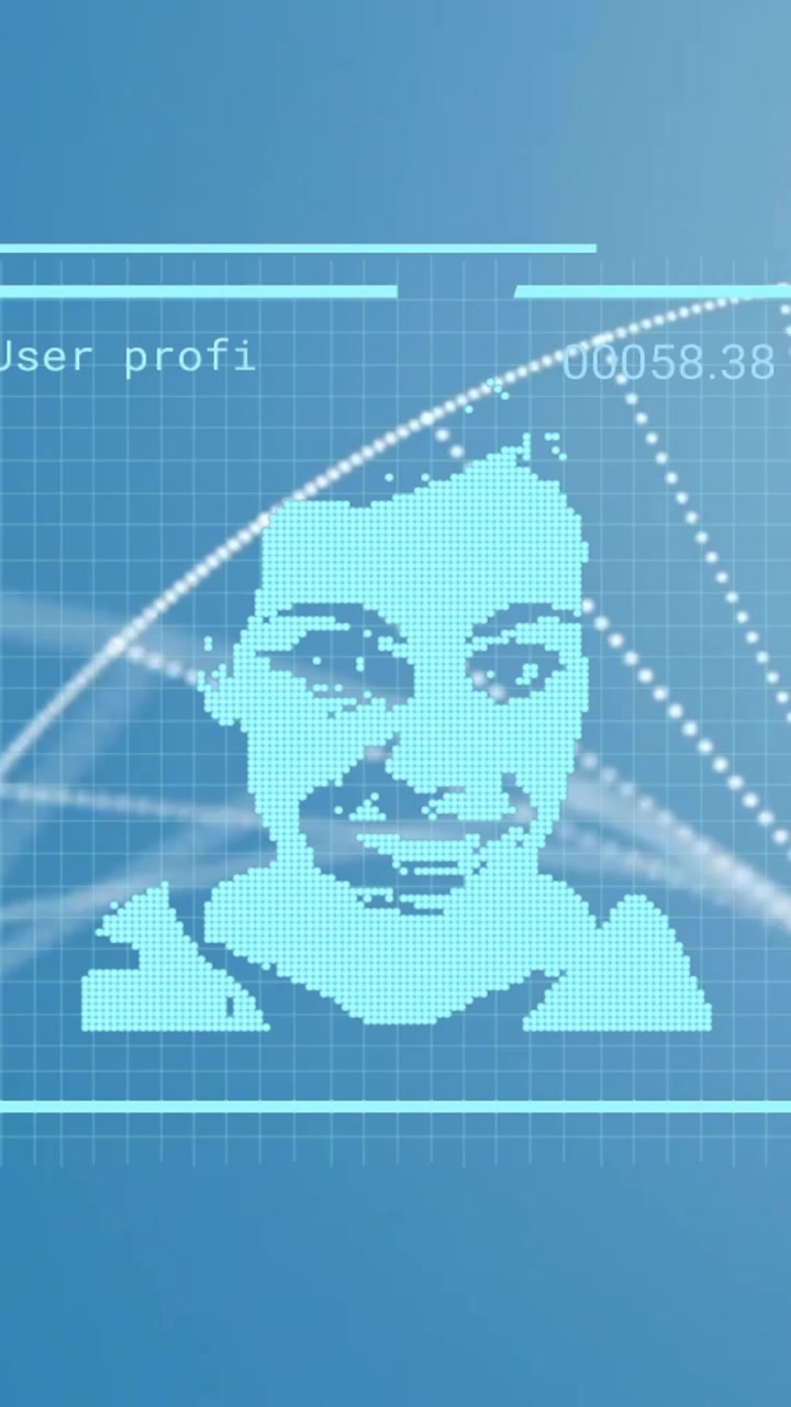 Animaatio DNA-juosteesta ja tiedonkäsittelystä biometrisen valokuvan kera.