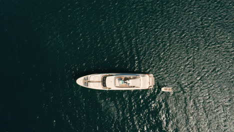 aerial top down showing big yacht in el nido, palawan, pilippines