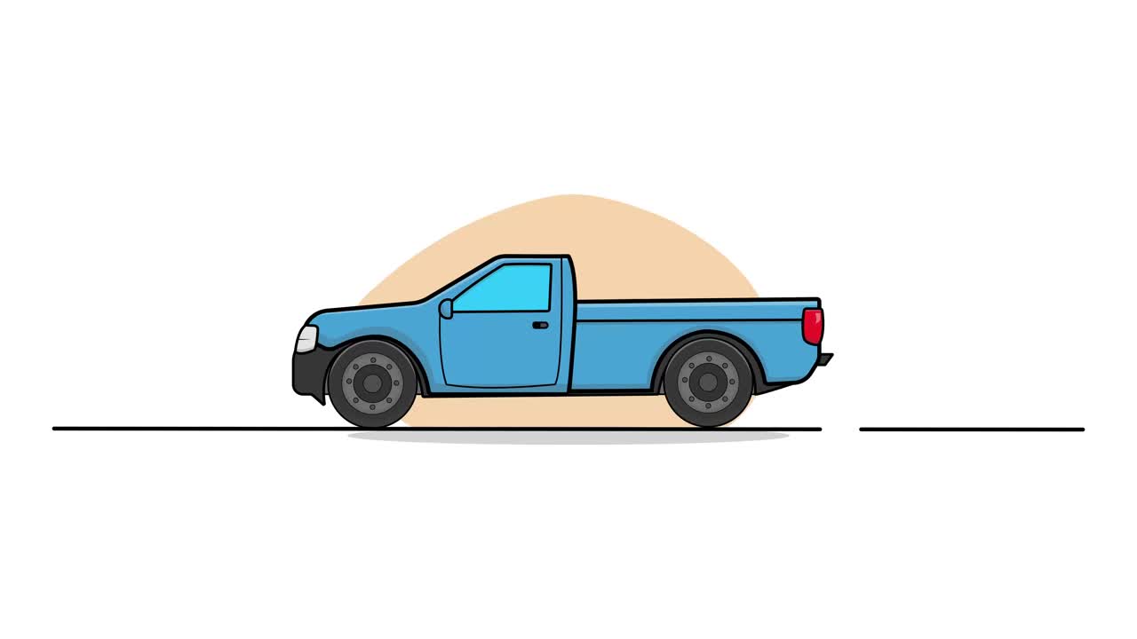 Furgone pickup blu animato che guida su una strada