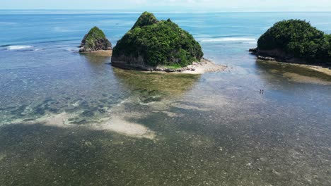 Scenic-Islets-In-Twin-Rock-Beach-Resort-In-Virac,-Catanduanes,-Philippines---aerial-drone-shot