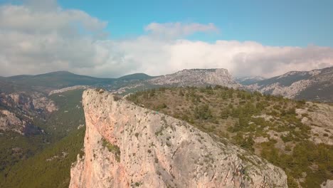 Dolly-shot-of-a-person-sitting-at-the-edge-of-a-cliff