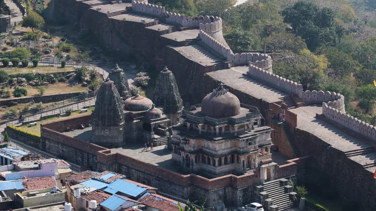Panoramic view of Kumbhalgarh Fort and temples in Rajasthan, India