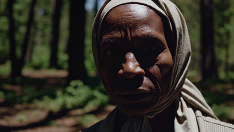 elderly woman in forest