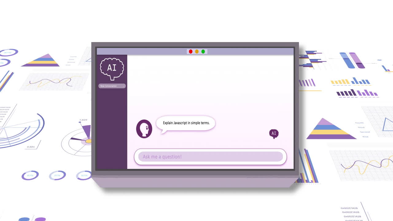 animación de texto ai, chat bot y procesamiento de datos en la pantalla de la computadora