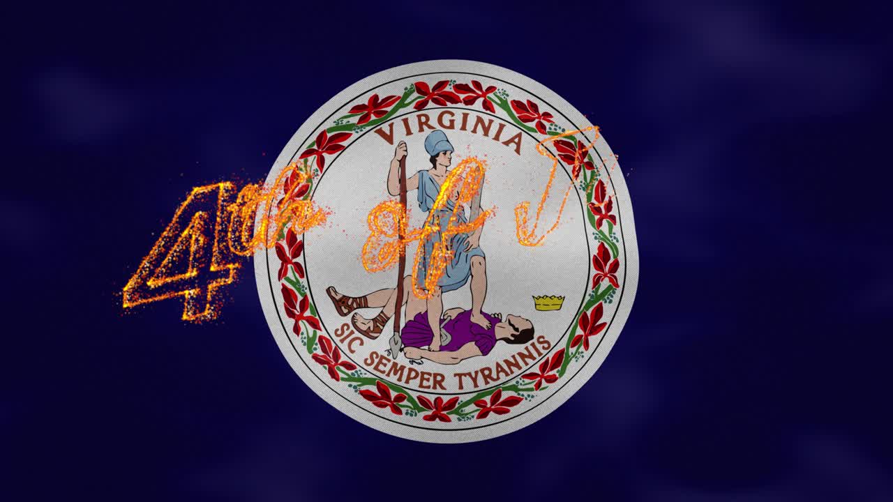 bandera de virginia fondo para el 4 de julio fuego letras, bucle