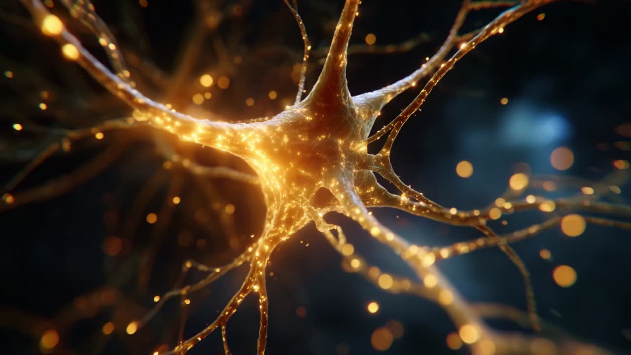 Intricate Network of Neurons Illuminated with Golden Light, Showcasing Their Complex Structures and Connections in a Stunning Close-Up, Capturing the Essence of Brain Activity and Communication