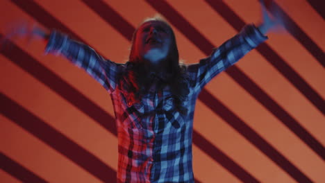 energetic child dancing in a studio setting