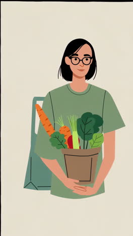 illustrations of people embracing healthy lifestyles with vegetables and plants