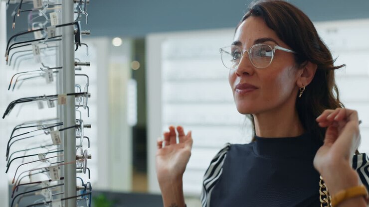 Woman Trying On Glasses At An Opticians