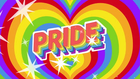 animación de orgullo texto lgbtq y estrellas cayendo sobre el fondo del arco iris