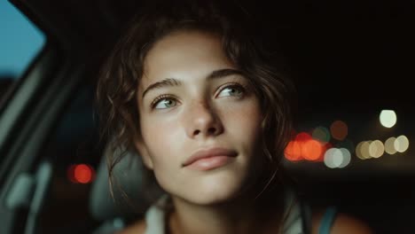 portrait of a woman in a car at night