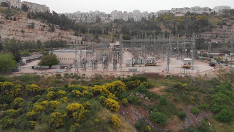 aerial view of a power plant in a cityscape