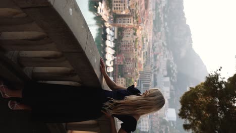 Beautiful-Young-Woman-Tourist-in-Monaco,-Cinematic-Vertical-Footage