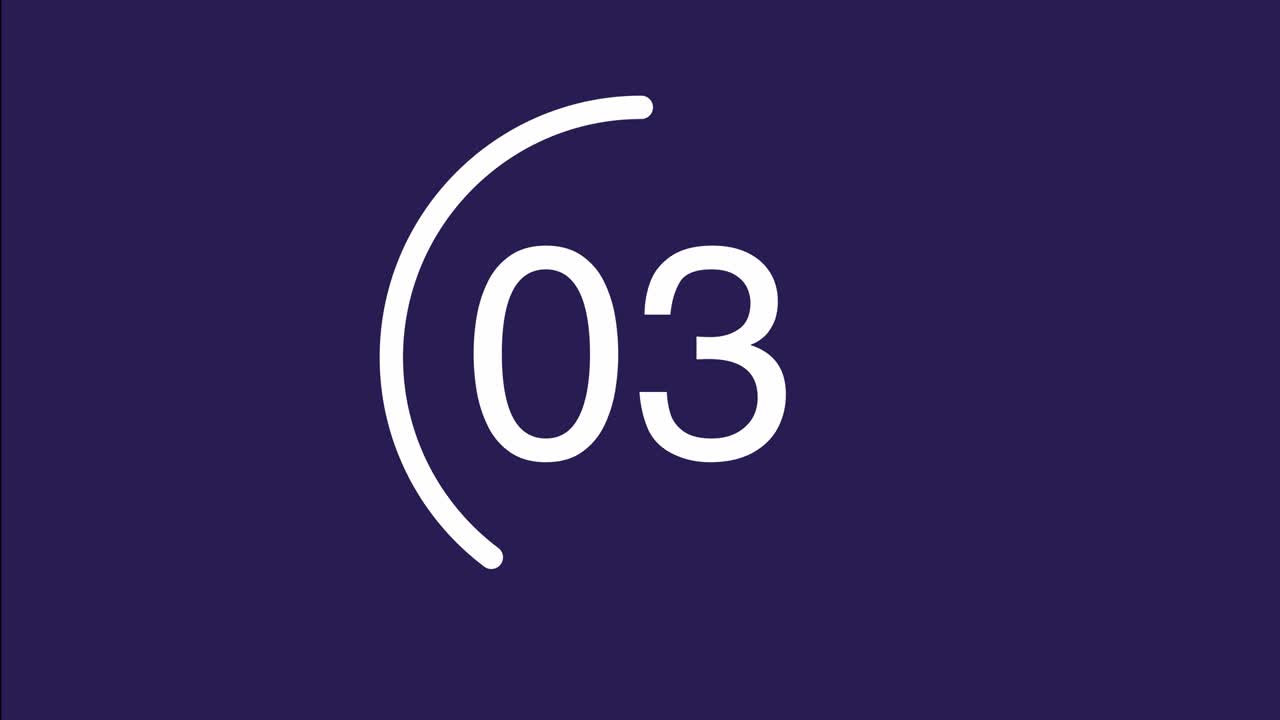 Digital countdown timer in white circle for 10 seconds on purple background.