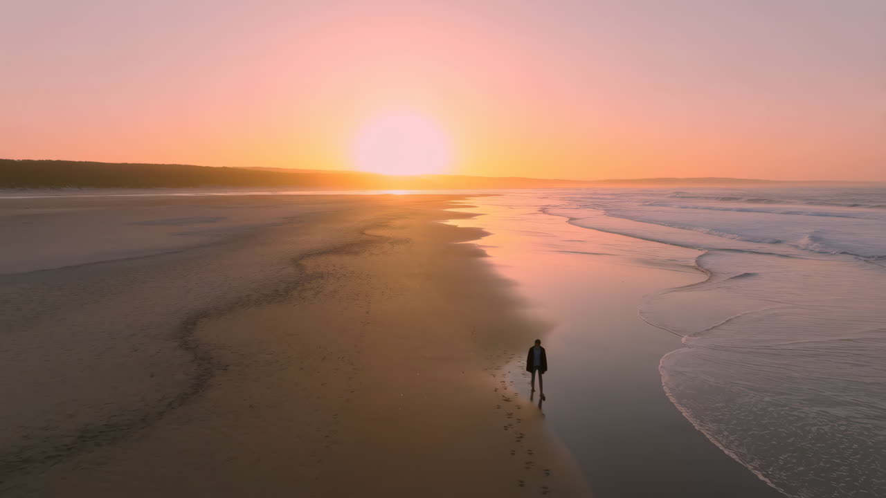persona caminando por una playa al atardecer