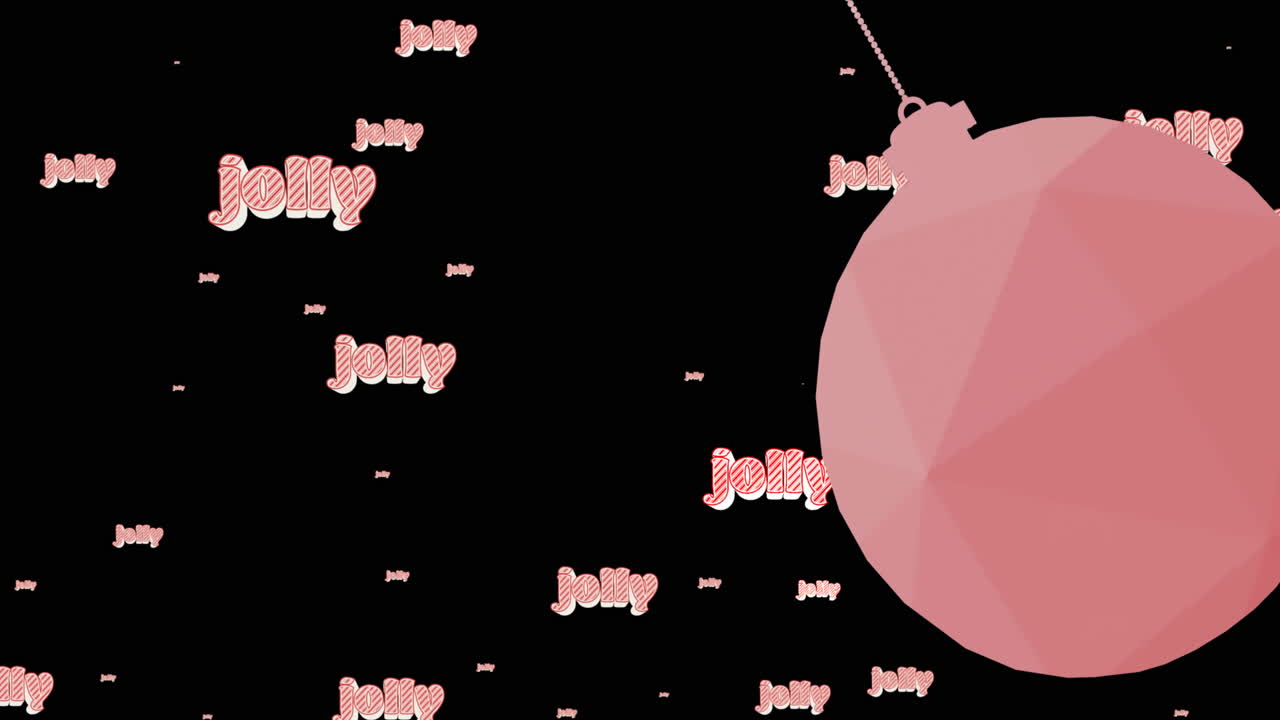 블랙 배경에 크리스마스와 bauble에 반복 jolly 텍스트의 애니메이션
