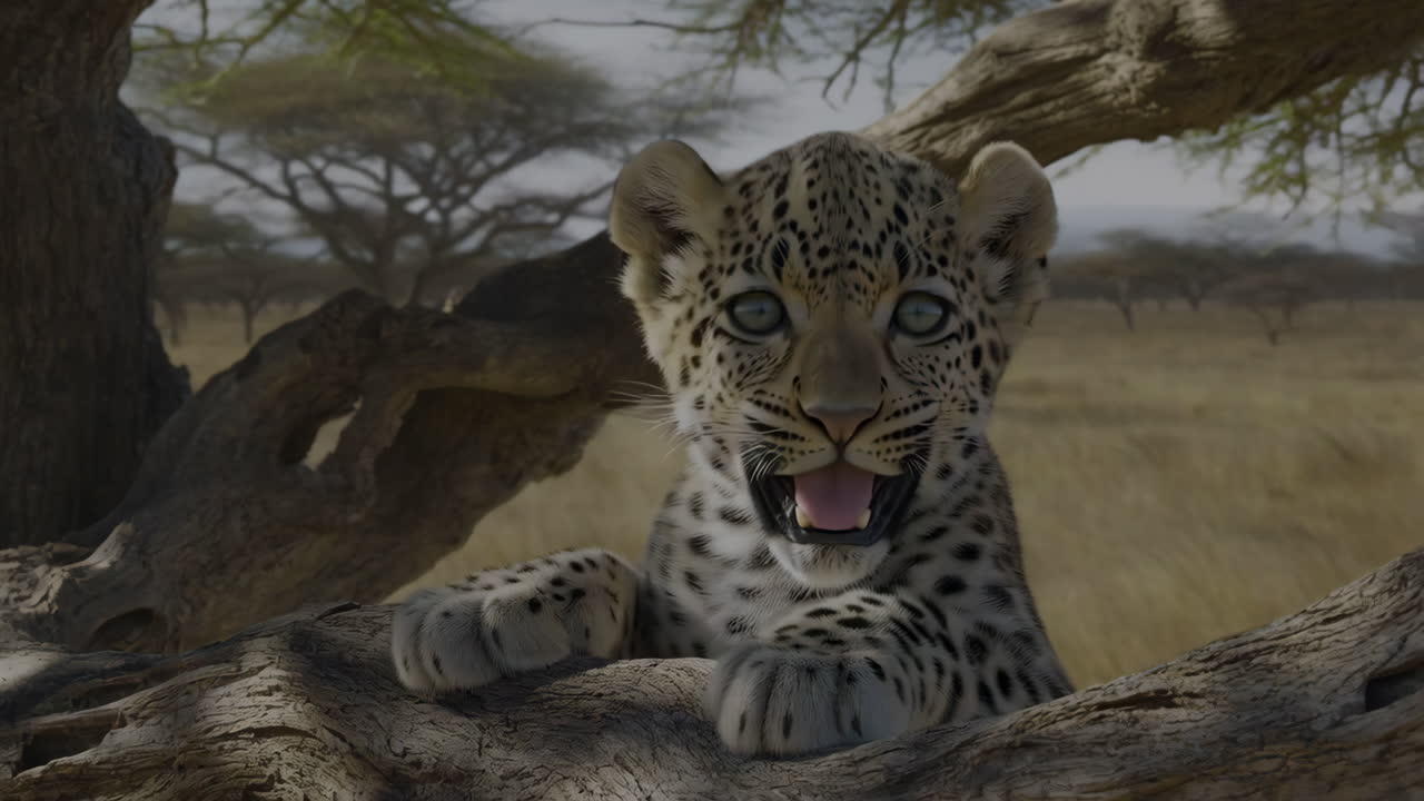 Leopard cub in a tree