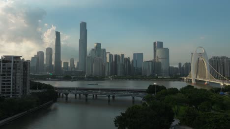 guangzhou panorama sunny morning aerial view canton tower