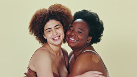 belleza, diversidad cara y mujeres felices abrazo