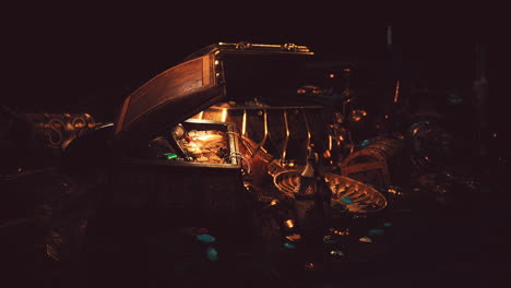 un puñado de joyas de oro en un fondo oscuro