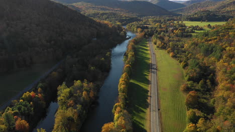 beautiful fall autumn leaves colorful mountain vista aerial in new england usa