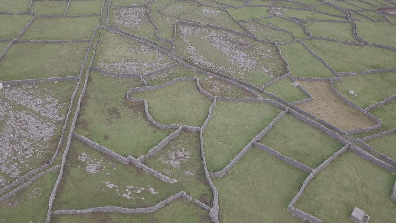 Aerial View of Stone Walls and Fields in Inishmore, Aran Islands, Ireland