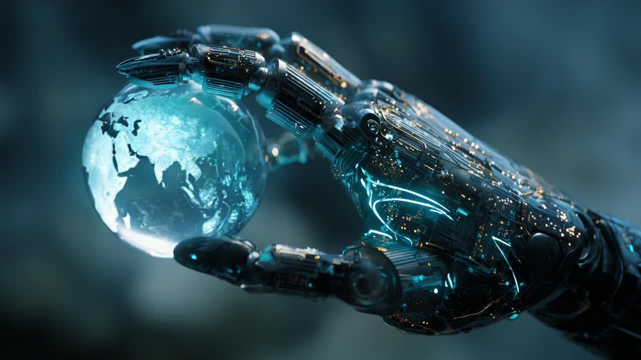 Futuristic Robot Hand Holding a Sphere