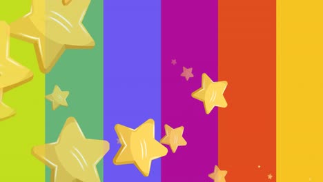 Animation-of-stars-falling-on-rainbow-background