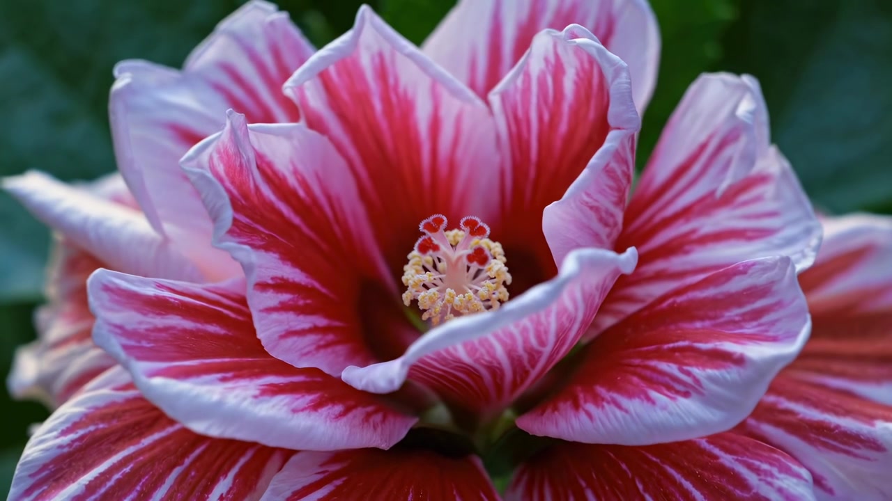 Primo piano di un fiore di ibisco rosa e bianco in fiore