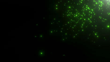 cinematic green stars fields and fly glitters in galaxy