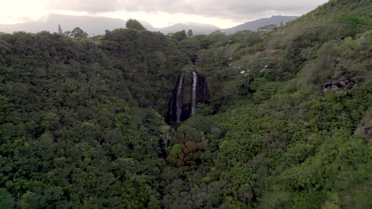 hermosa naturaleza vista aérea de las famosas cataratas wailua