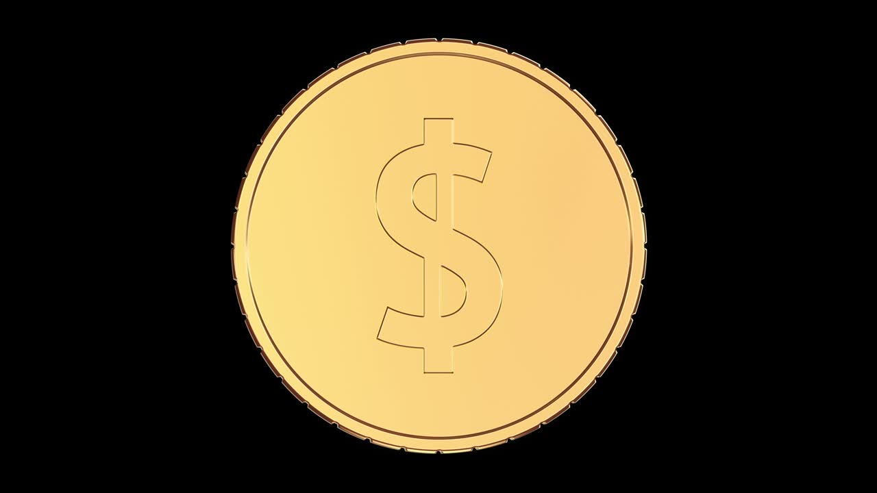 Rotating gold coin on a black background, seamless looping 3d animation. Full HD 1920