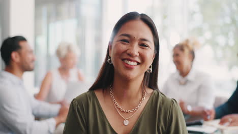 Asian,-business-meeting-and-face-of-woman