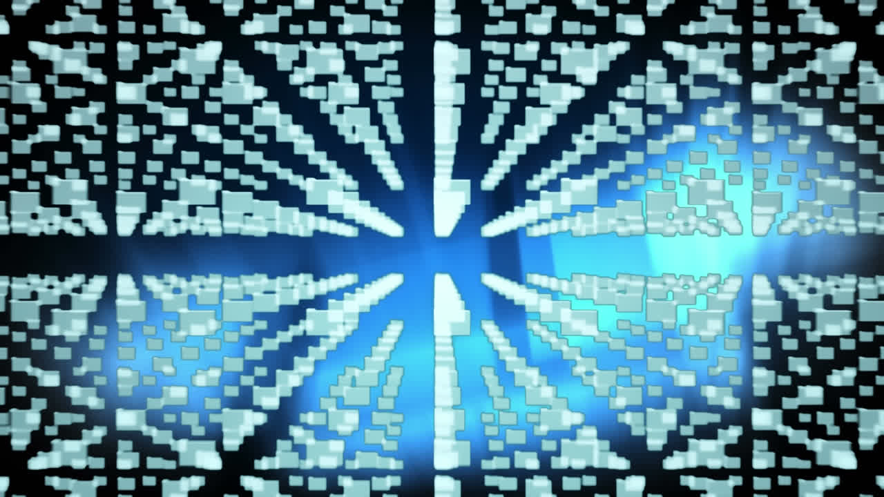 анимация папки, данных и цифрового замка на черно-голубом фоне