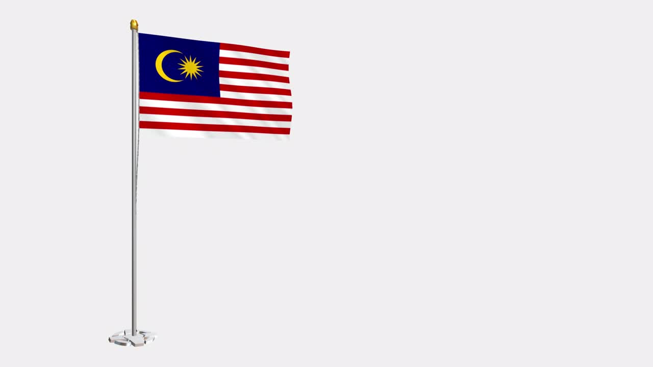 Video in loop della bandiera della Malesia che sventola al vento, video in slow motion 4K, con canale alfa