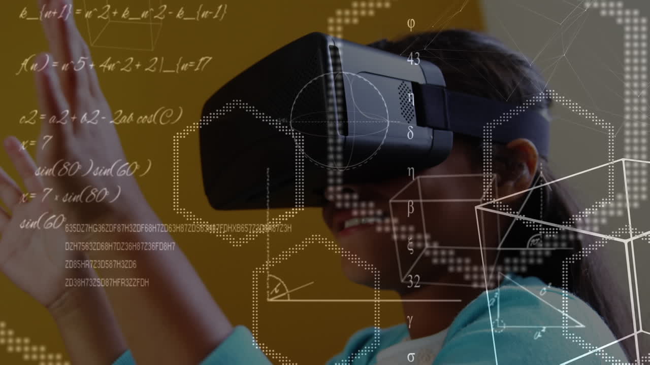 Young girl wearing a virtual reality headset